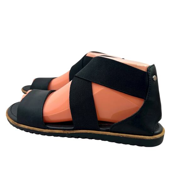 SOREL Ella Leather Flat Sandal Criss Cross Elastic Straps in Black Women's 8.5 - Picture 8 of 13
